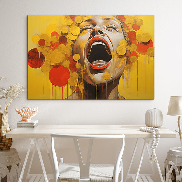 Cuadros Cuadro de una mujer con gotas de pintura amarilla y roja (SKU: s40753) Cuadros Cuadros Cuadro de una mujer con gotas de pintura amarilla y roja (SKU: s40753)