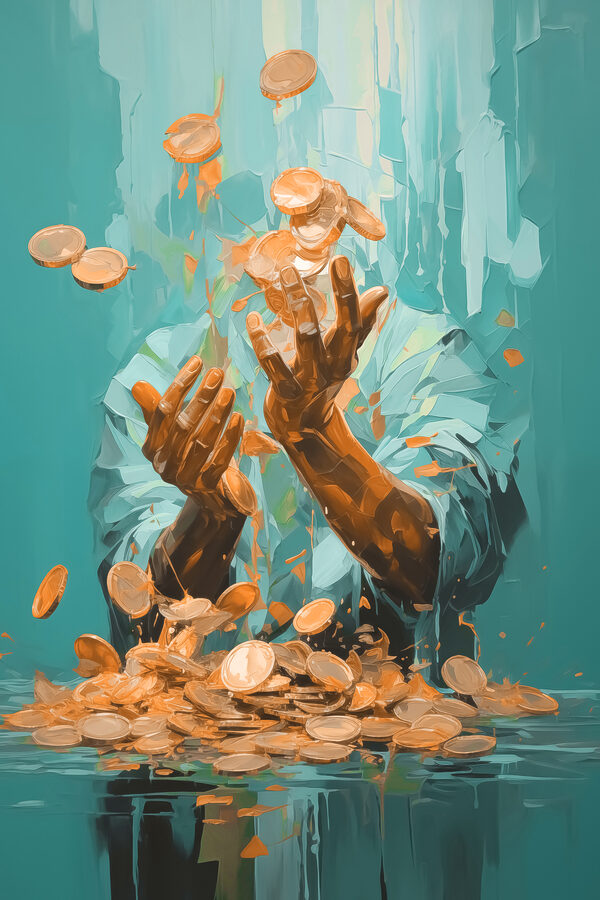 Person throwing coins into the air Person throwing coins into the air