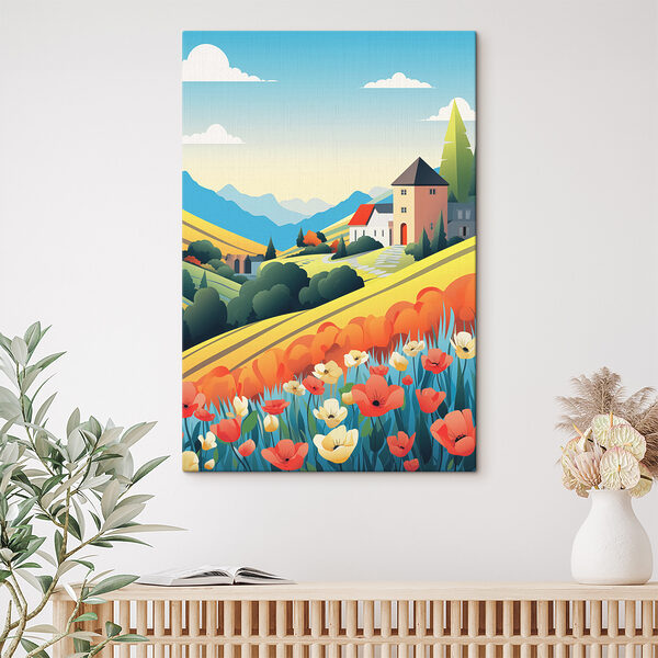 House in a valley with flowers