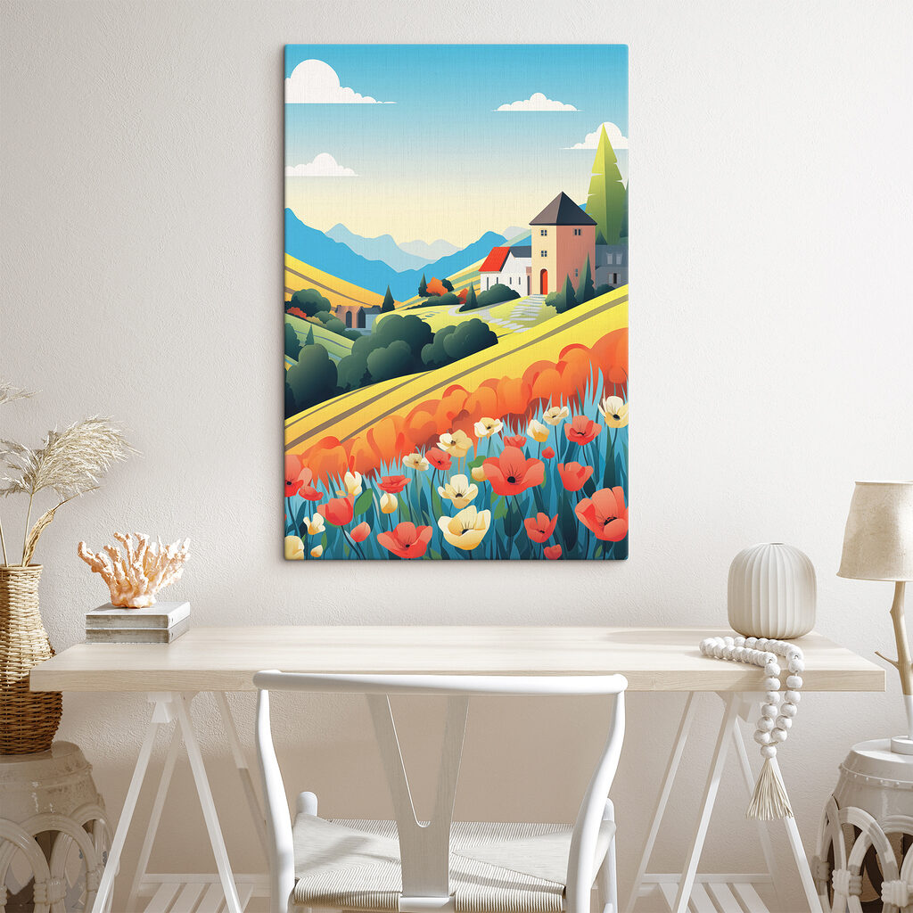 House in a valley with flowers