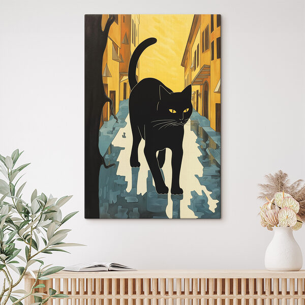 Cuadros Cuadros Un gato negro caminando por la calle (SKU: s40758)