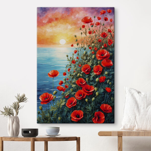 Cuadros Cuadro de flores rojas y agua