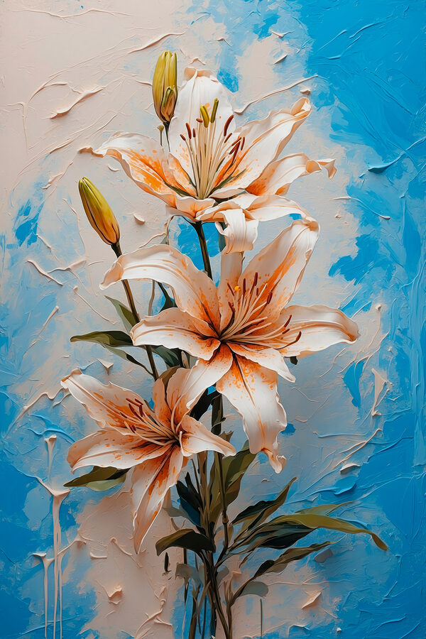 Painting of flowers on a blue background Painting of flowers on a blue background