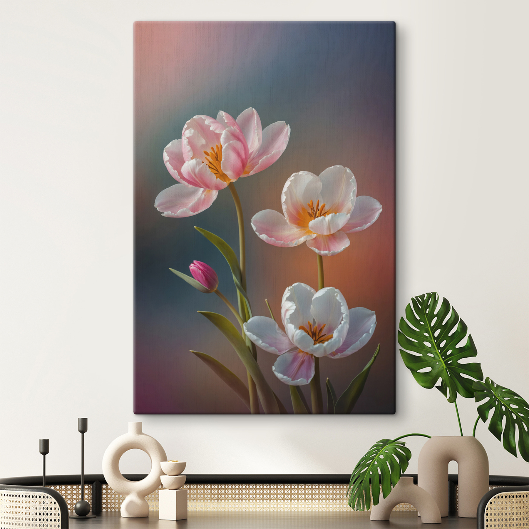 Group of pink and white flowers
