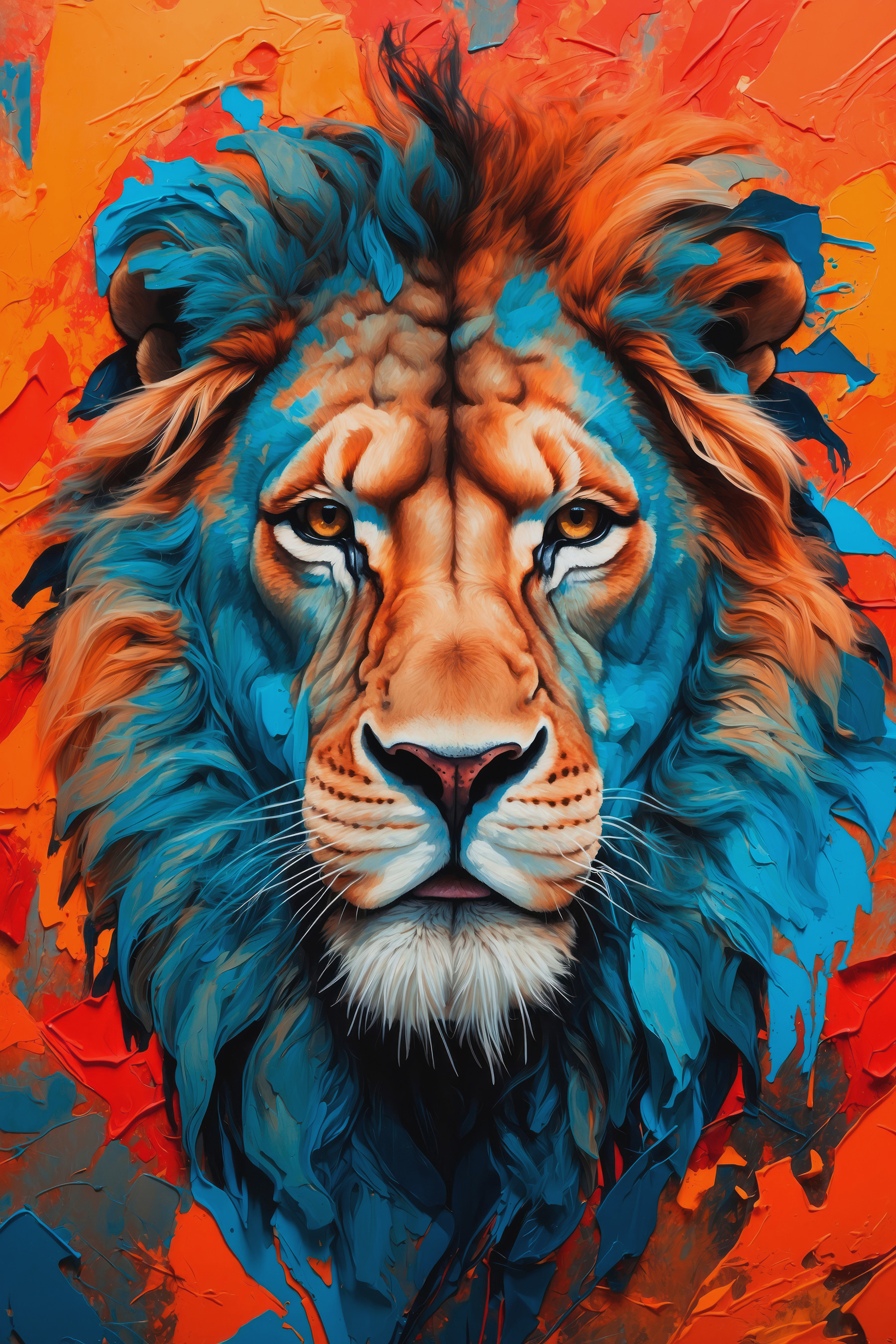 Colorful lion with white whiskers Colorful lion with white whiskers