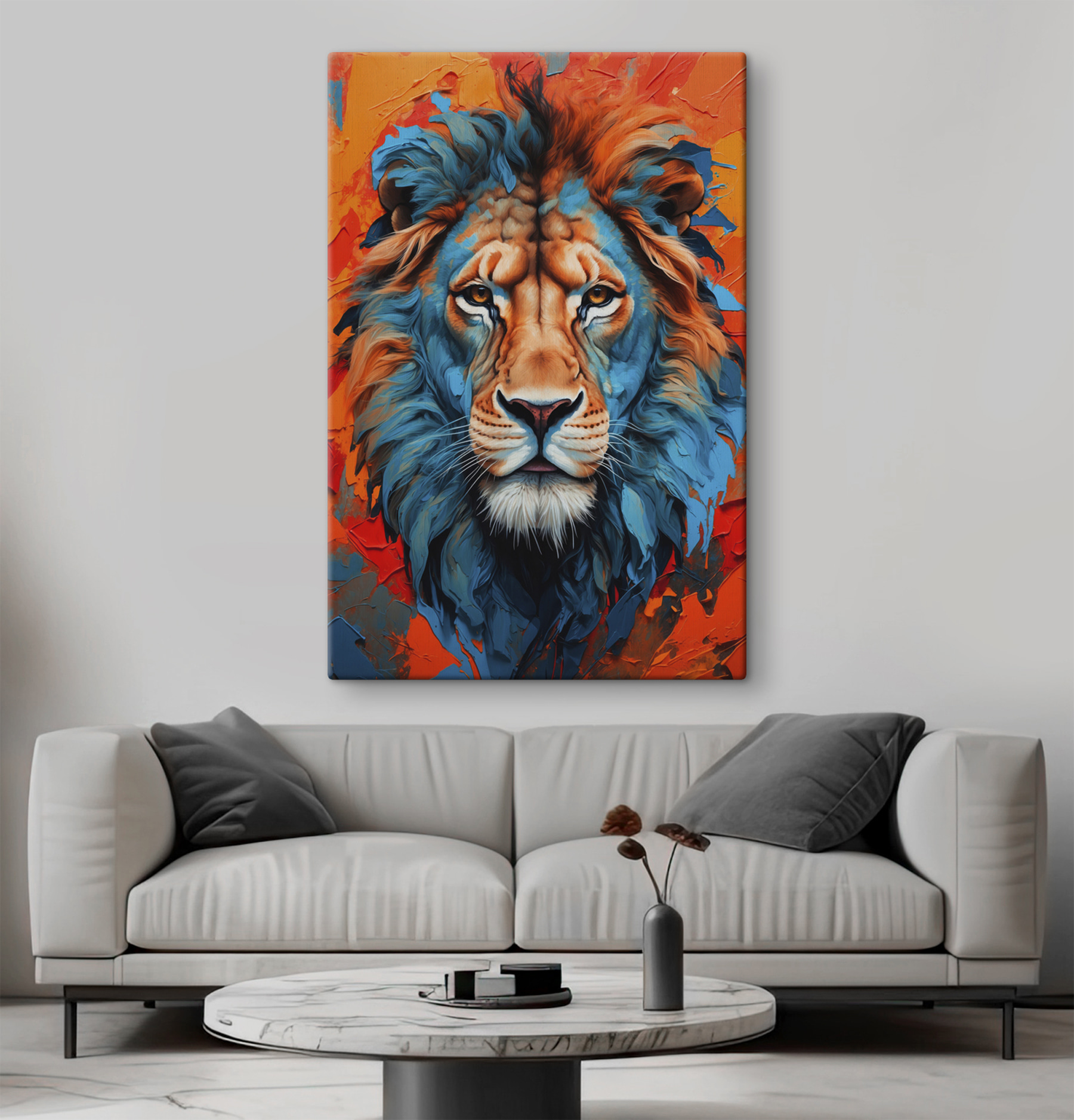 Colorful lion with white whiskers Colorful lion with white whiskers
