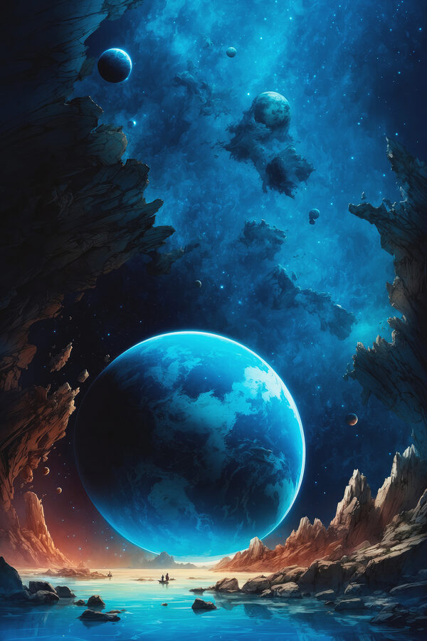 Planet in space with rocks and stars Planet in space with rocks and stars