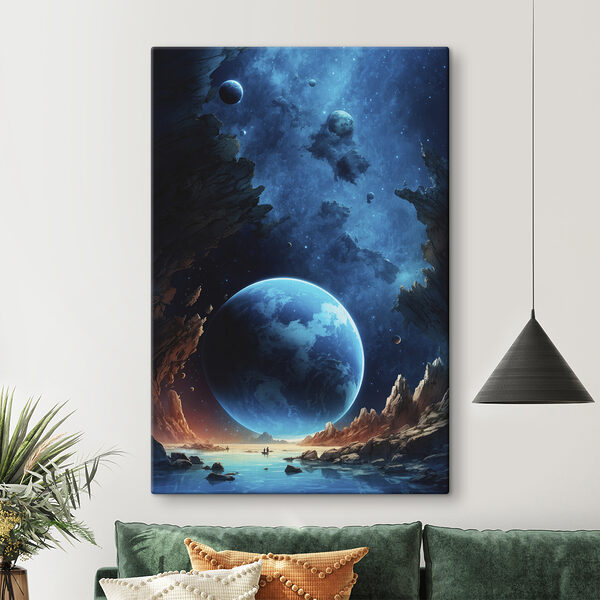 Planet in space with rocks and stars Planet in space with rocks and stars