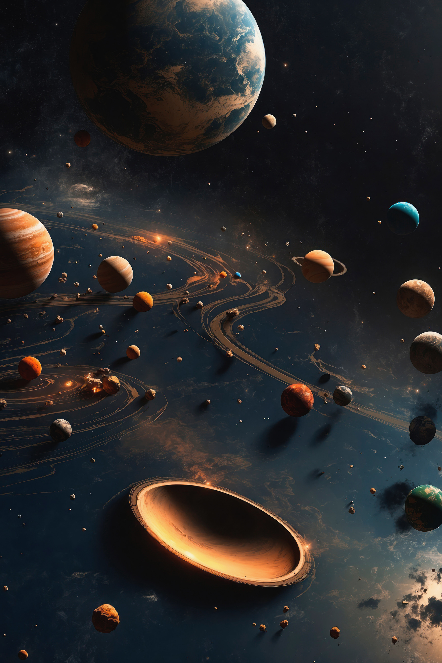 Planets in space with planets and stars Planets in space with planets and stars