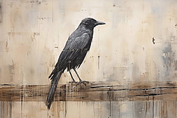 Painting of a bird on a branch Painting of a bird on a branch
