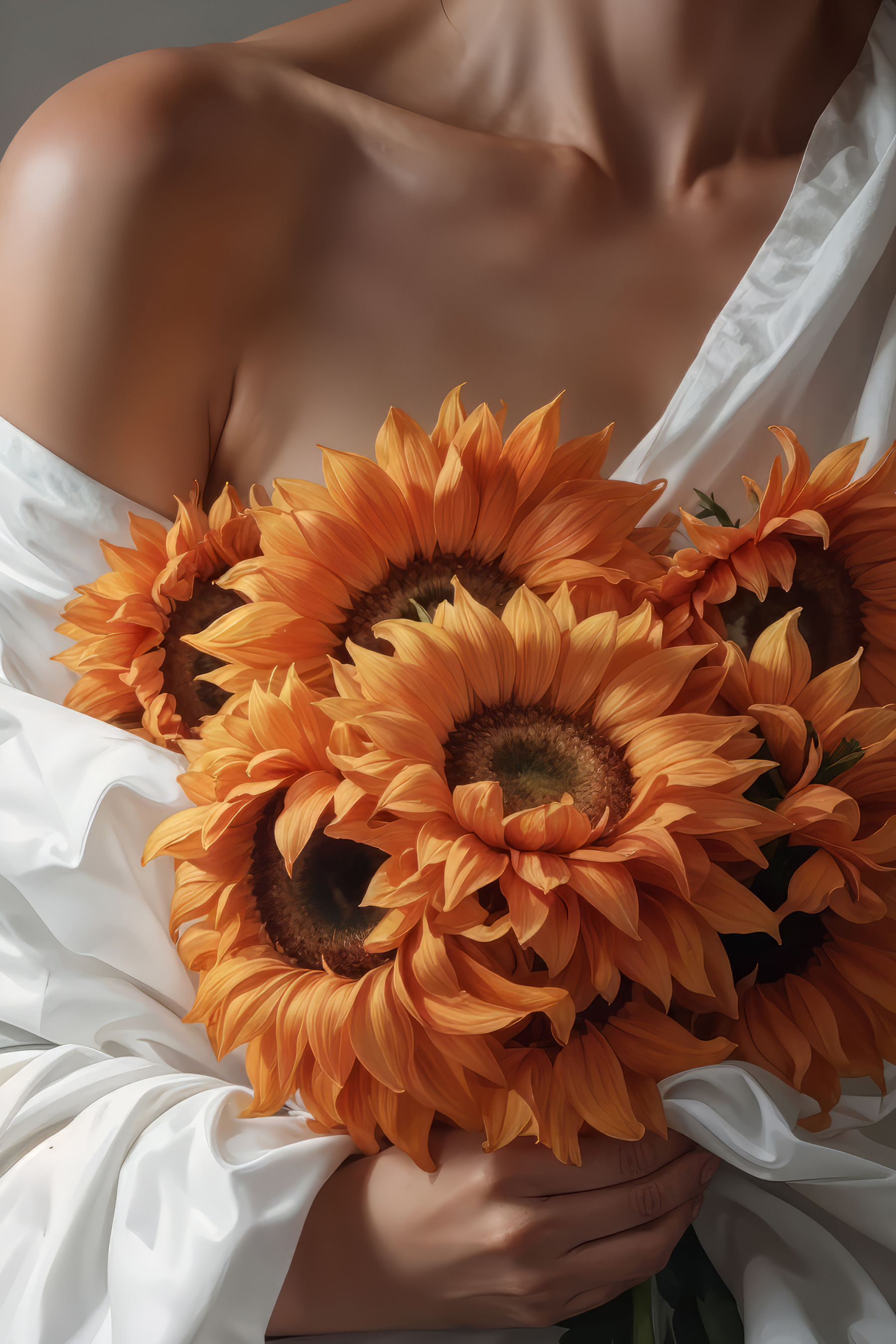 Woman holding sunflowers Woman holding sunflowers