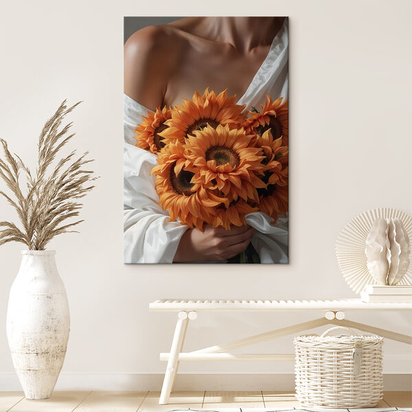 Woman holding sunflowers Woman holding sunflowers