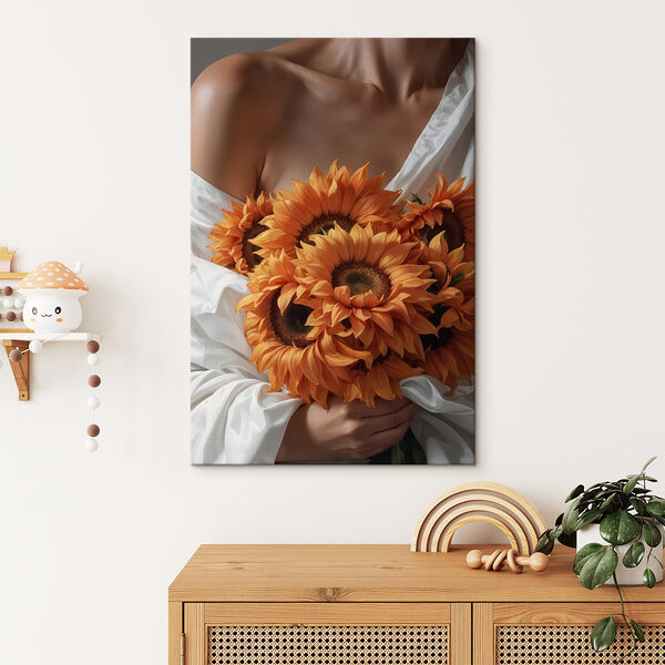 Woman holding sunflowers Woman holding sunflowers