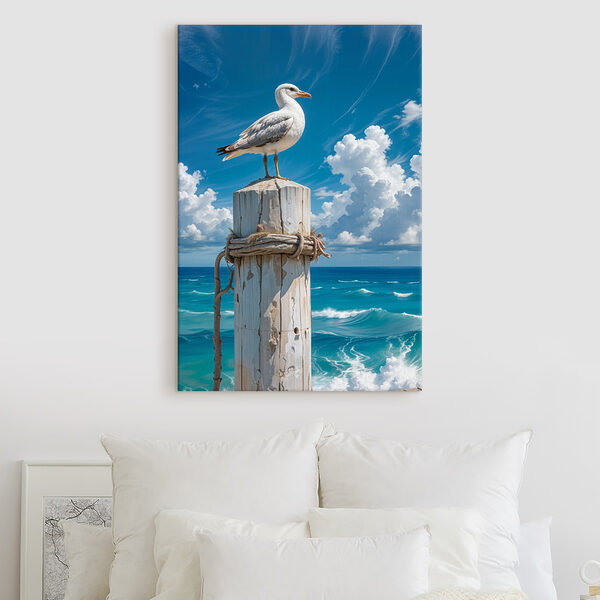 Cuadros Cuadros Una gaviota posada en un poste de madera (SKU: s40590)