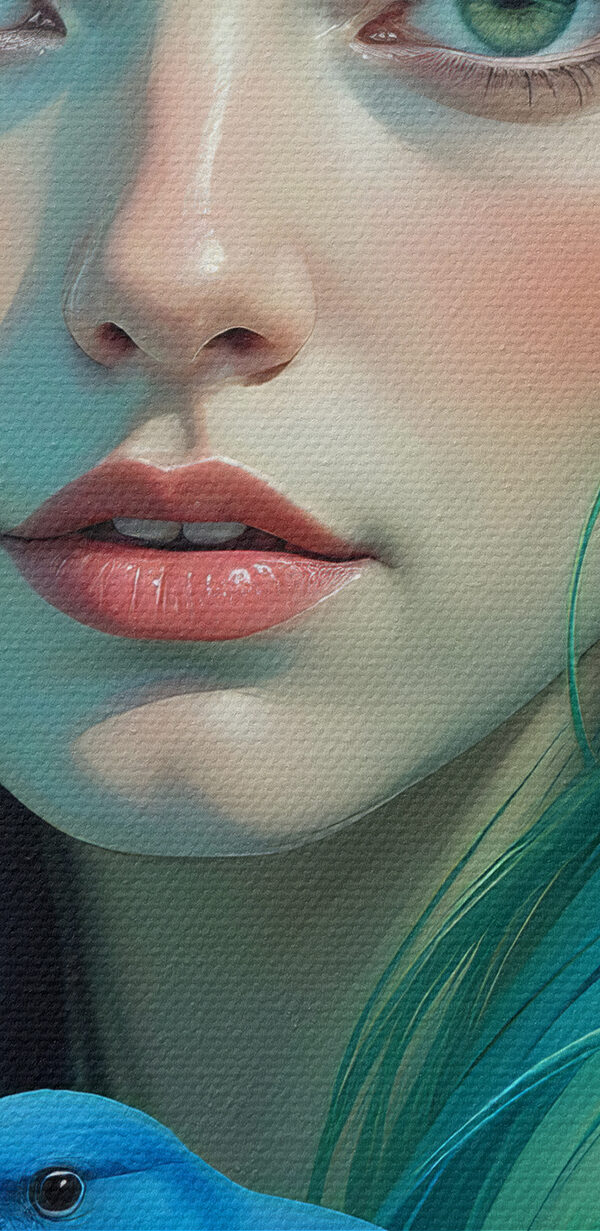 Woman with green hair and a blue bird Woman with green hair and a blue bird