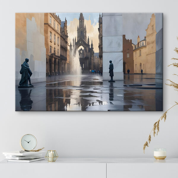 Fountain in a courtyard with a statue in the middle Fountain in a courtyard with a statue in the middle