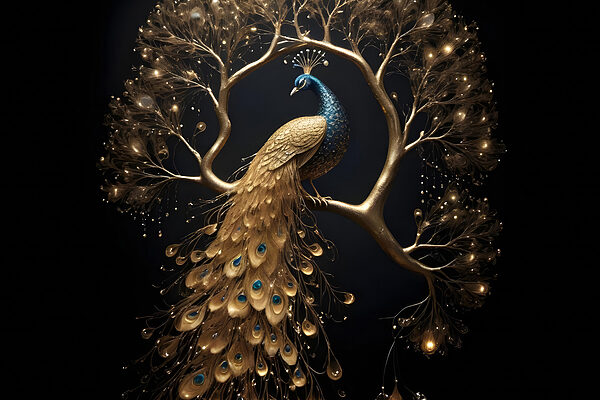 Peacock majesty amid luminous branches Peacock majesty amid luminous branches