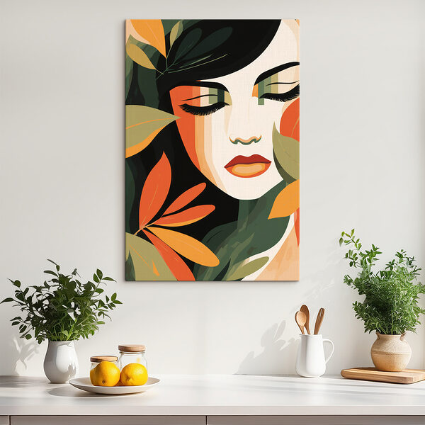 Woman with eyes closed and leaves around her face Woman with eyes closed and leaves around her face