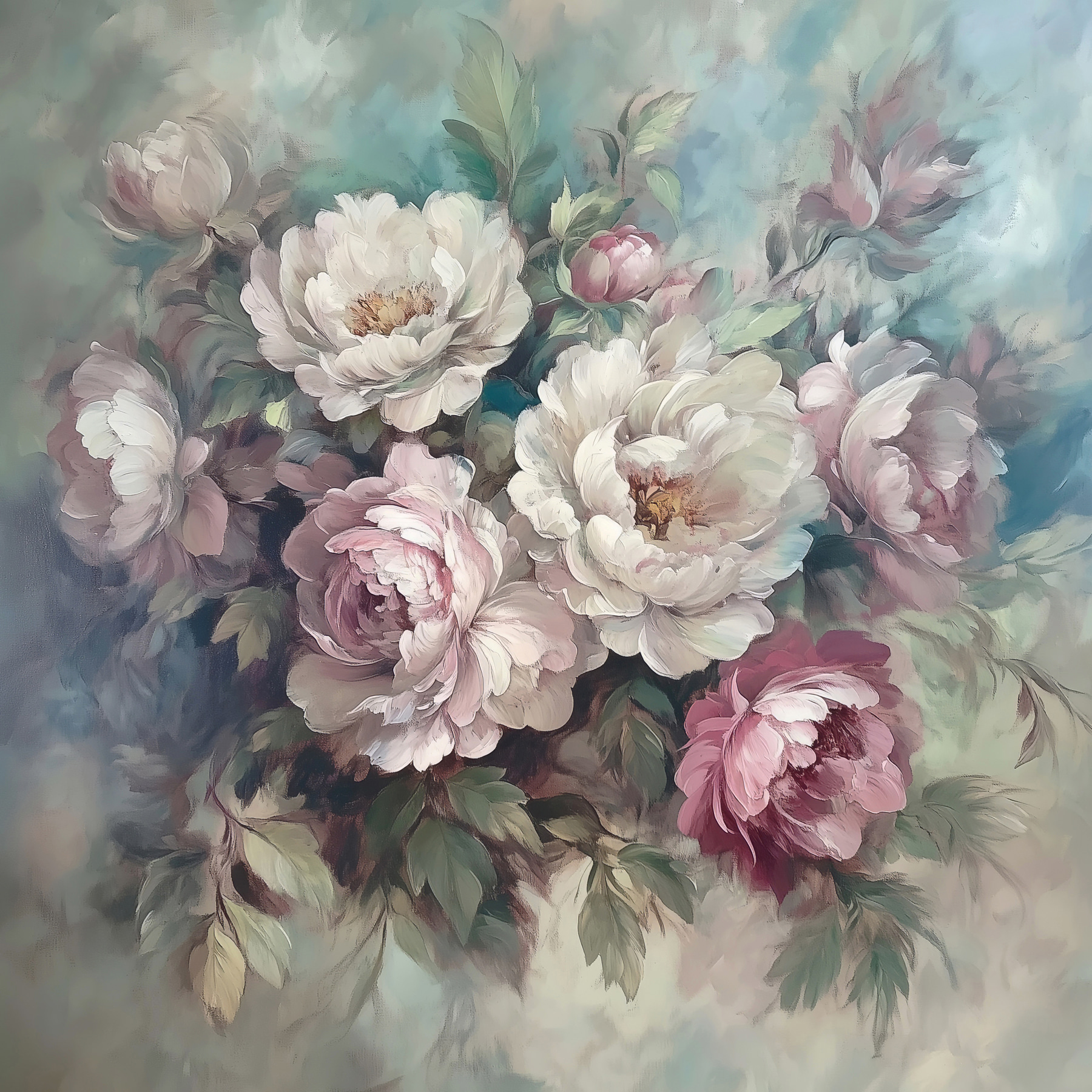 Painting of flowers on a blue background Painting of flowers on a blue background
