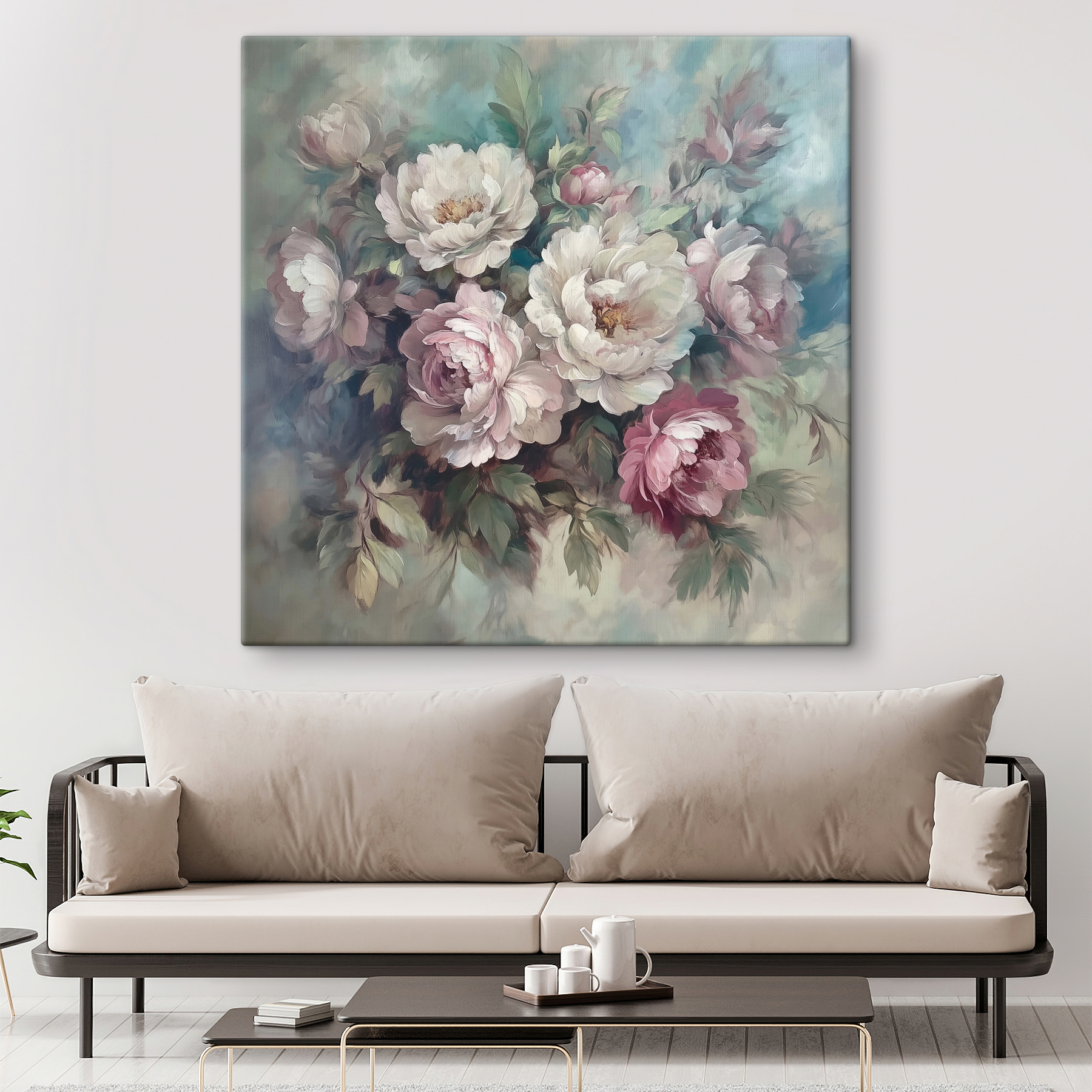 Painting of flowers on a blue background Painting of flowers on a blue background
