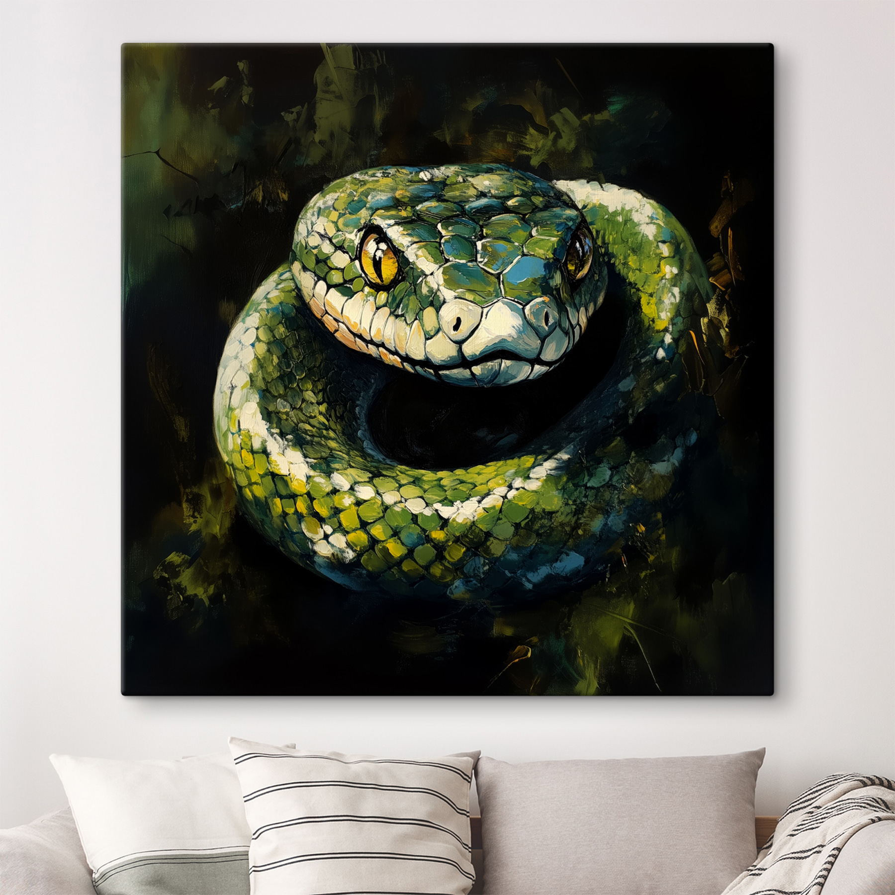 Green snake with yellow eyes Green snake with yellow eyes