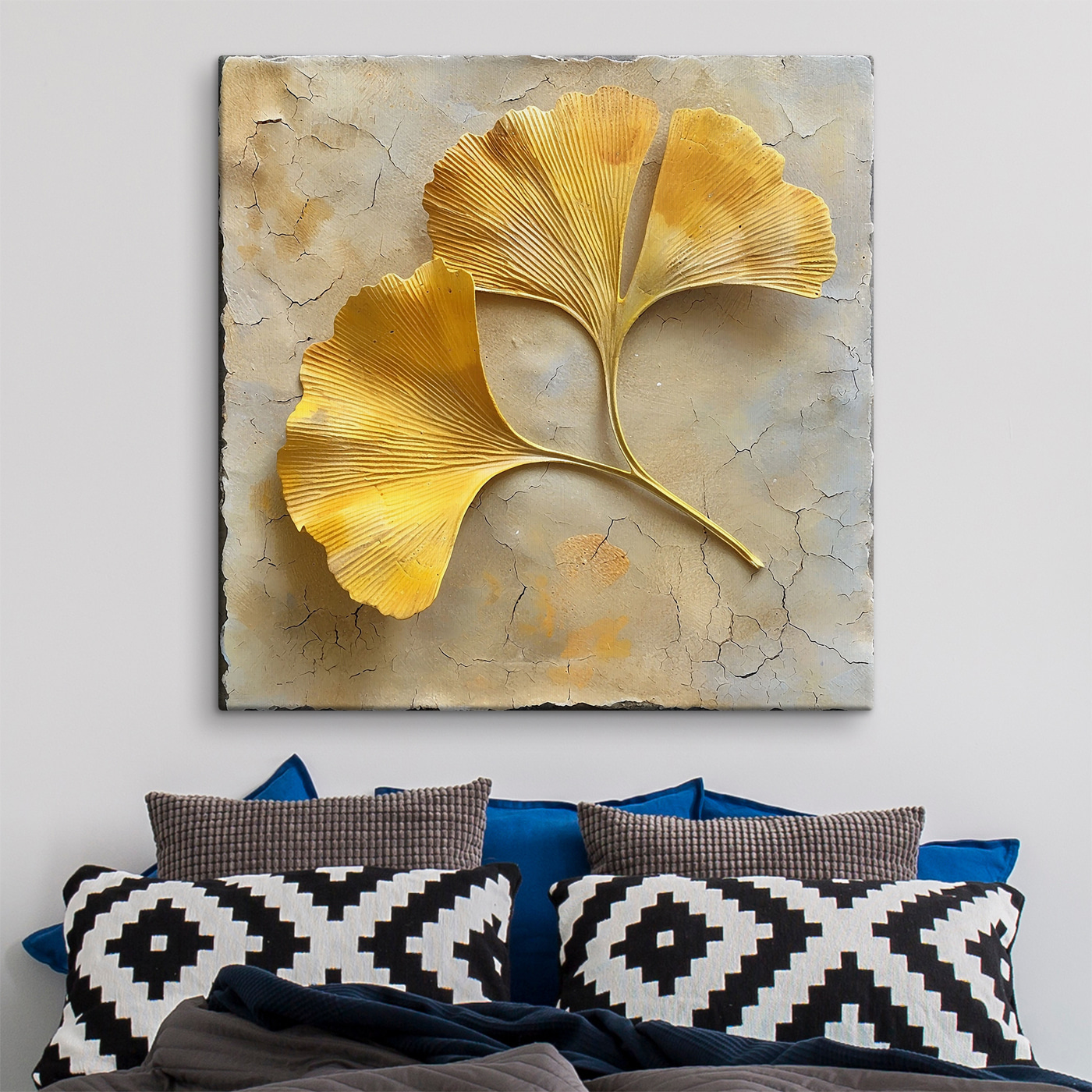 Yellow leaves on a concrete surface