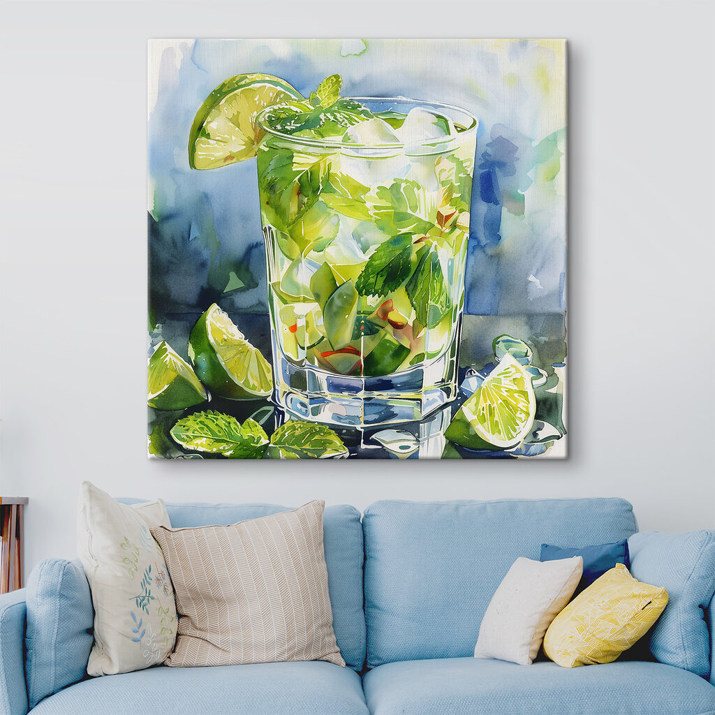 Glass of water with limes and mint leaves