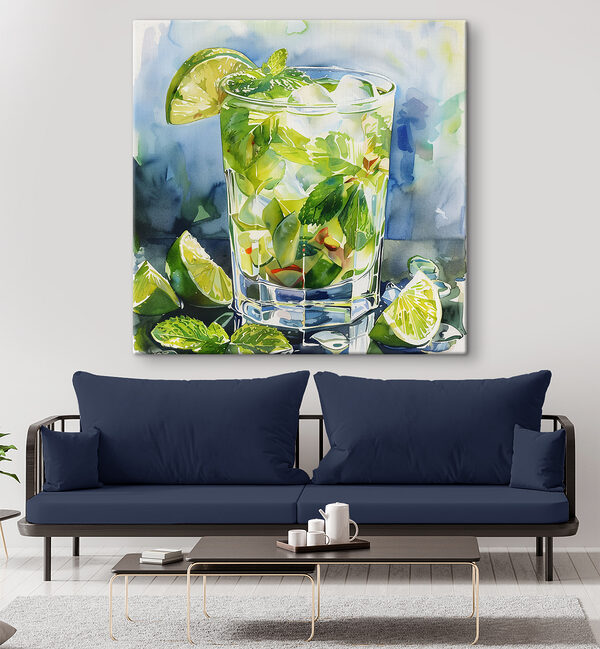 Glass of water with limes and mint leaves