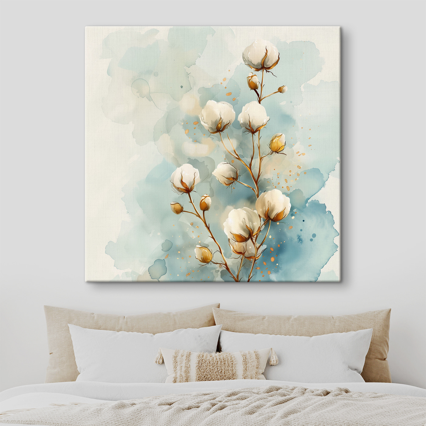 Watercolor of cotton flowers