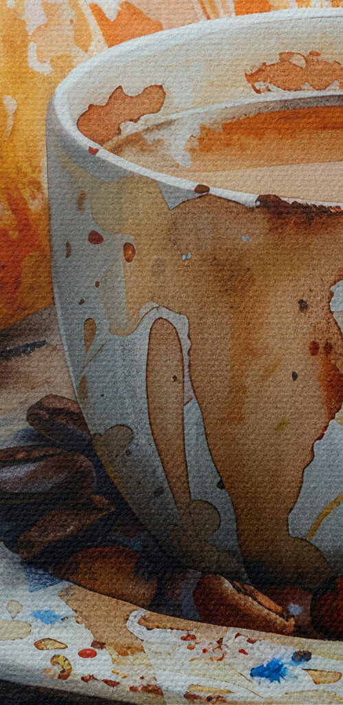 Watercolor of a cup of coffee and a croissant