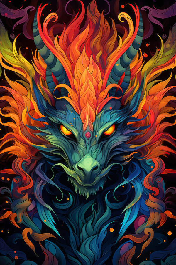 Colorful dragon with horns