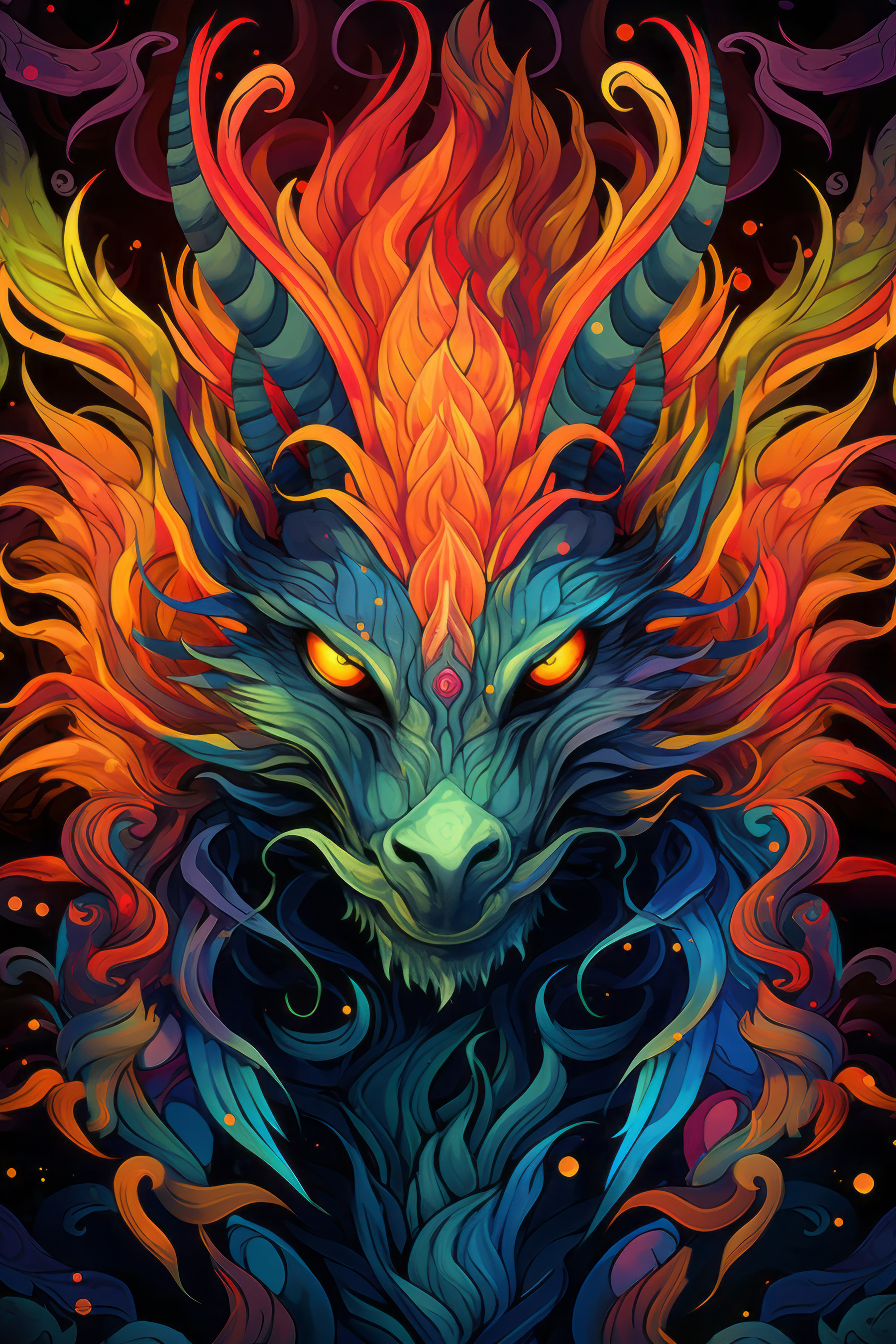 Colorful dragon with horns