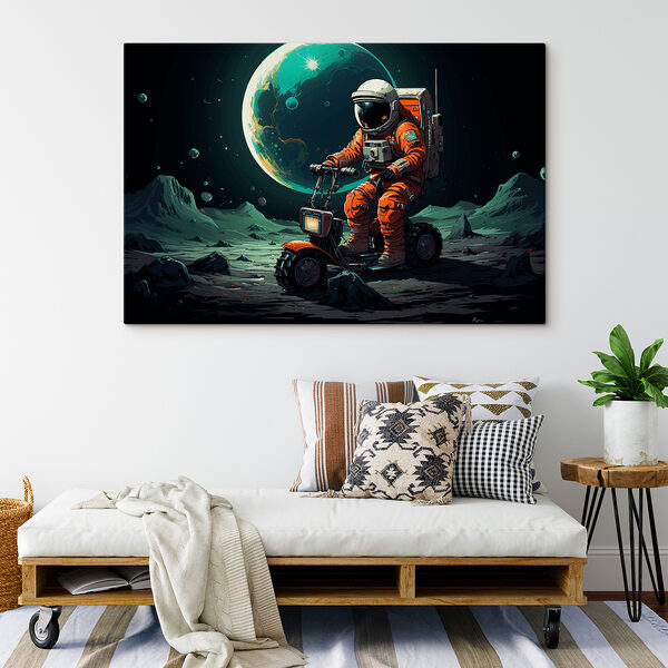 Cuadros Un astronauta en un patinete en la Luna