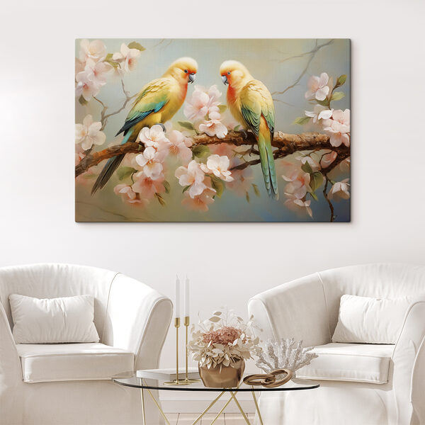 Cuadros Dos pájaros en una rama con flores (SKU: s40892) Cuadros Cuadros Dos pájaros en una rama con flores (SKU: s40892)