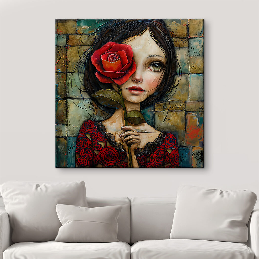 Painting of a girl holding a rose Painting of a girl holding a rose