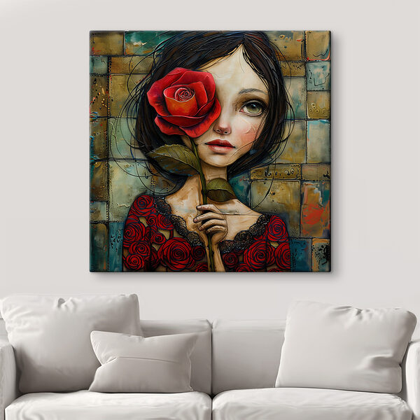 Cuadros Cuadro de una niña con una rosa en la mano (SKU: s40895) Cuadros Cuadros Cuadro de una niña con una rosa en la mano (SKU: s40895)
