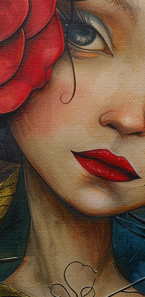 Painting of a girl holding a rose