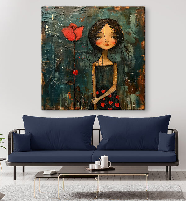 Painting of a girl holding a flower Painting of a girl holding a flower