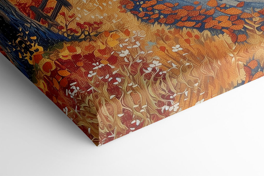 Painting of a road with trees and a fence Painting of a road with trees and a fence