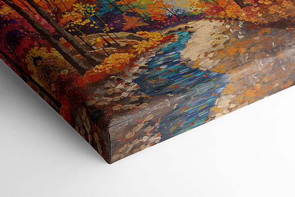 Painting of a river running through a forest