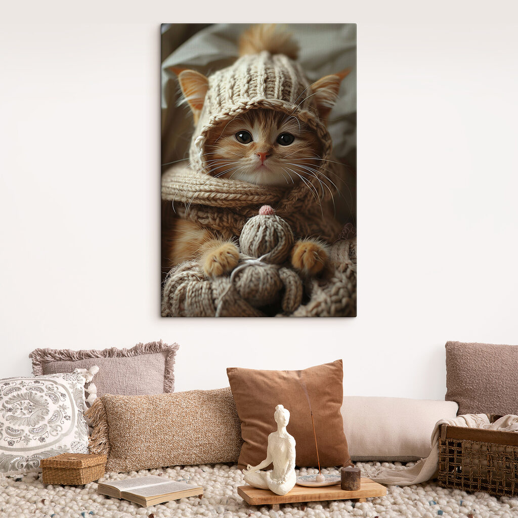 Cat wearing a knitted hat and scarf Cat wearing a knitted hat and scarf