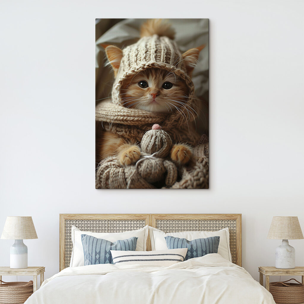 Cat wearing a knitted hat and scarf Cat wearing a knitted hat and scarf