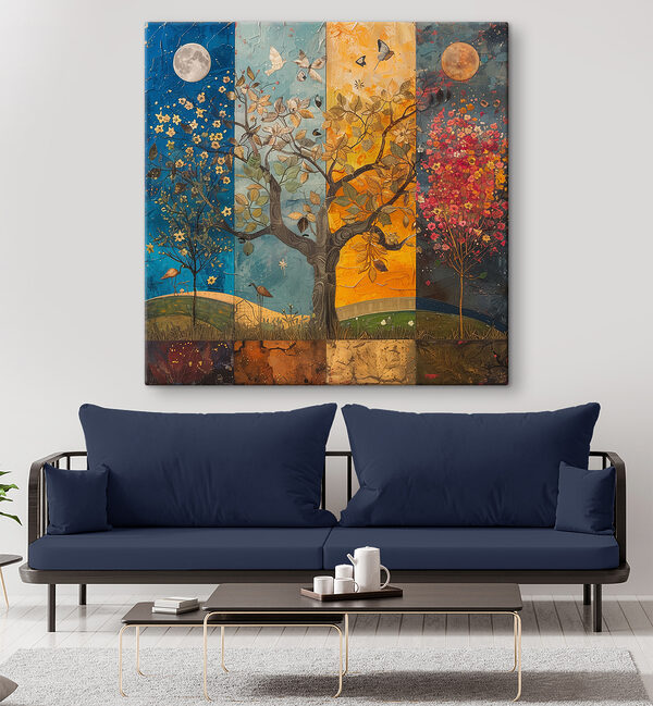 Cuadros Cuadro de un árbol con árboles y pájaros de diferentes colores