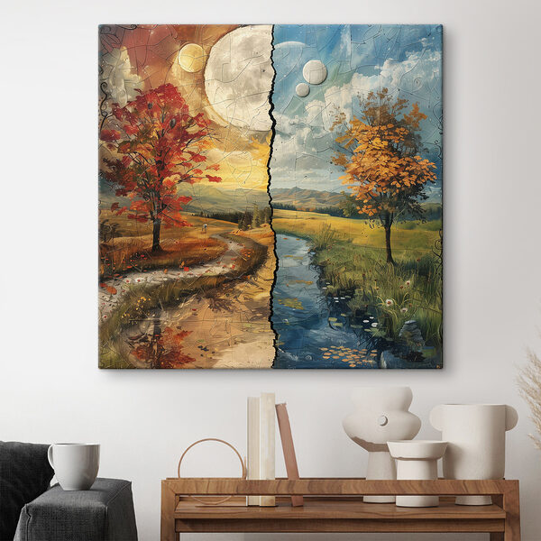 Cuadros Cuadros Rompecabezas de un paisaje con árboles y un río (SKU: s40923)