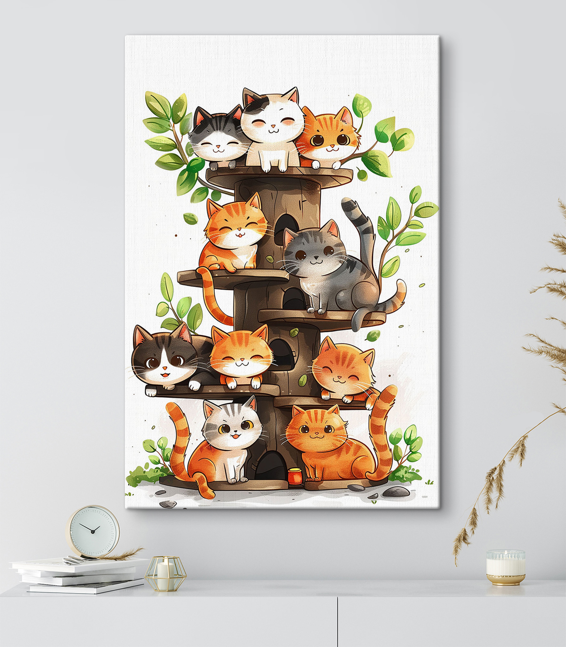 Group of cats on a tree