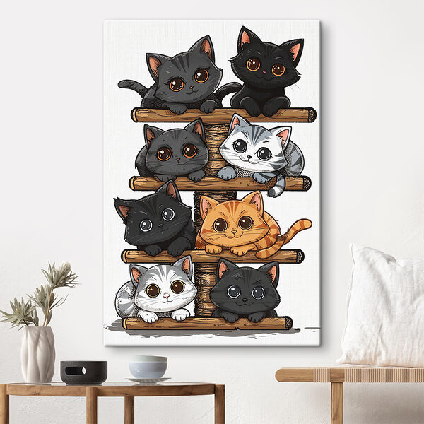 Cuadros Cuadros Grupo de gatos sobre una estructura de madera (SKU: s40928)
