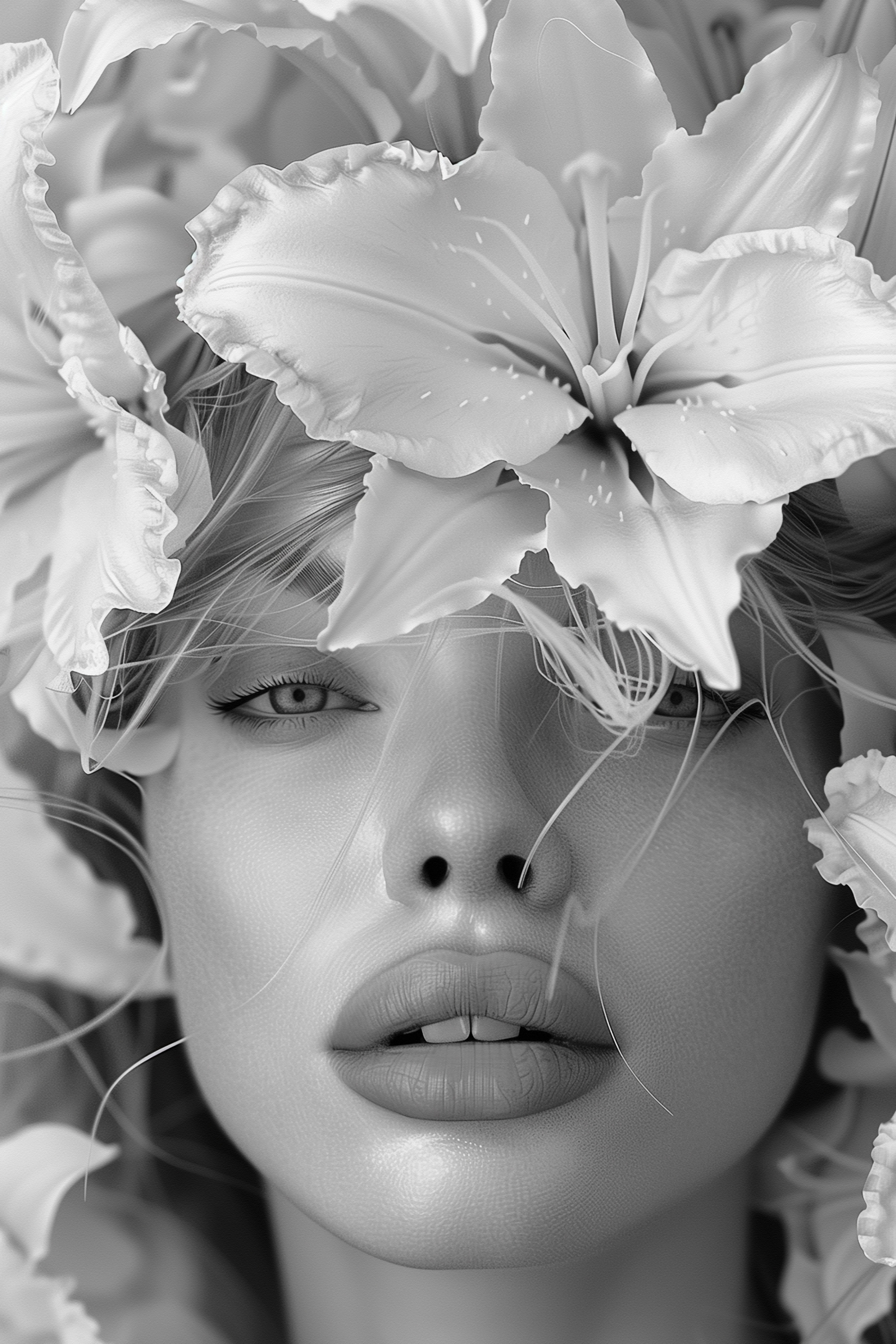 Woman with flowers on her head