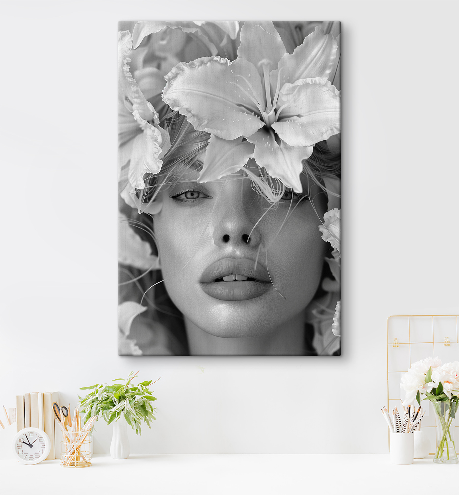 Woman with flowers on her head