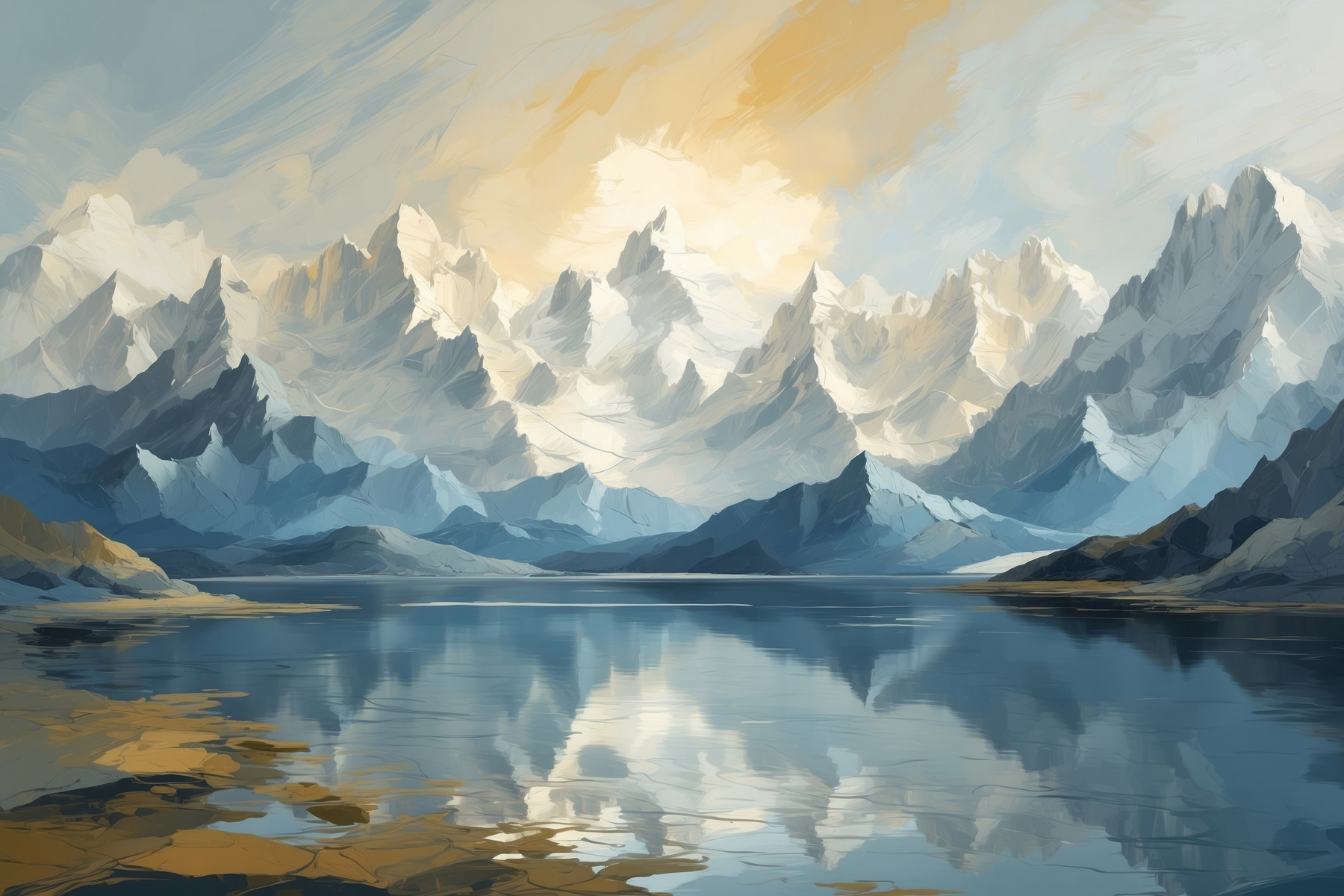 Lake with mountains and clouds Lake with mountains and clouds