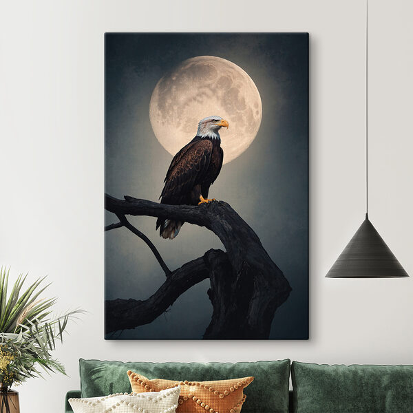 Cuadros Águila calva posada en una rama con la luna llena al fondo (SKU: s40871) Cuadros Cuadros Águila calva posada en una rama con la luna llena al fondo (SKU: s40871)